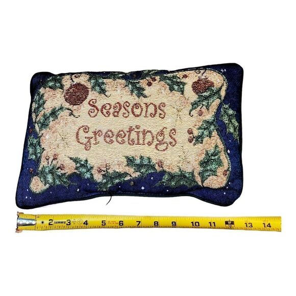 Vintage Needlepoint Christmas Decorative Throw Pillow Season’s Greeting - Picture 5 of 5